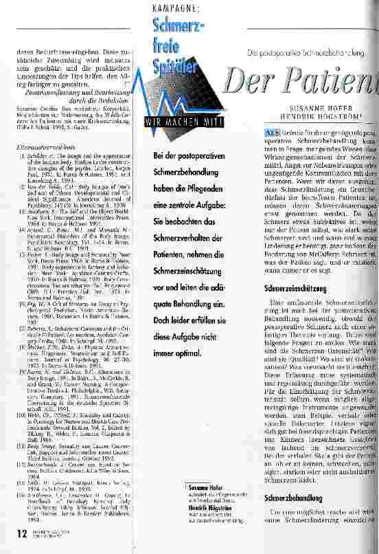 Vorschauseite 1: Der Patient ist das Maß aller (Schmerz-)Dinge Die postoperative Schmerzbehandlung