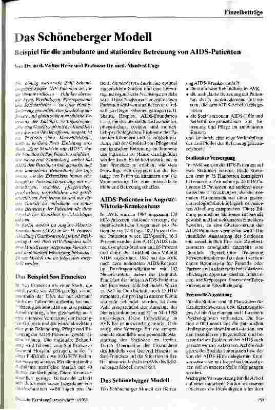 Vorschauseite 1: Das Schöneberger Modell / Beispiele für die ambulante und stationäre Betreuung von AIDS - Patienten