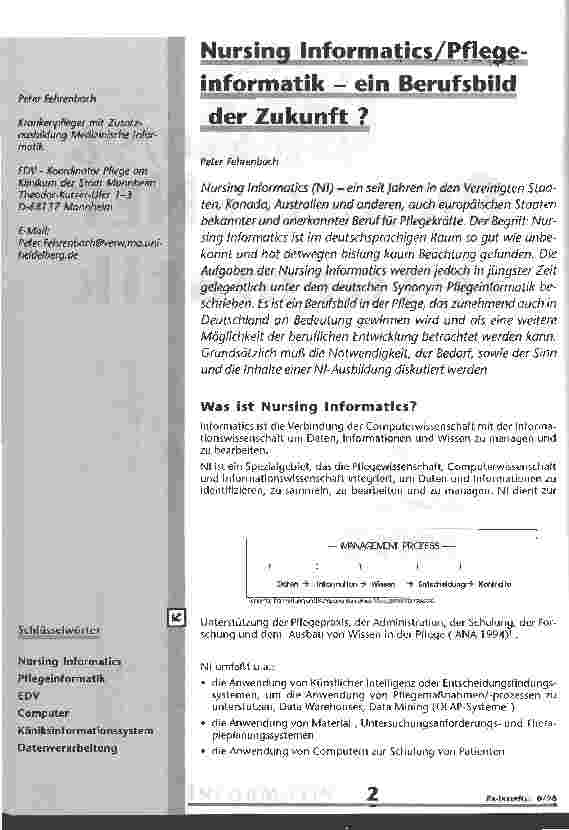 Vorschauseite 1: Nursing Informatics/Pflegeinformatik - ein Berufsbild der Zukunft?