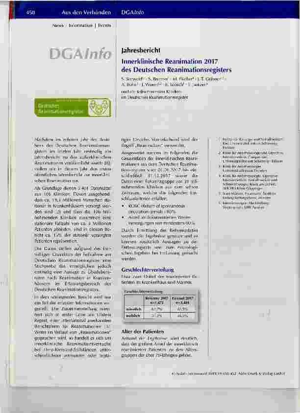 Vorschauseite 1: Jahresbericht Innerklinische Reanimation 2017 des Deutschen Reanimationsregisters