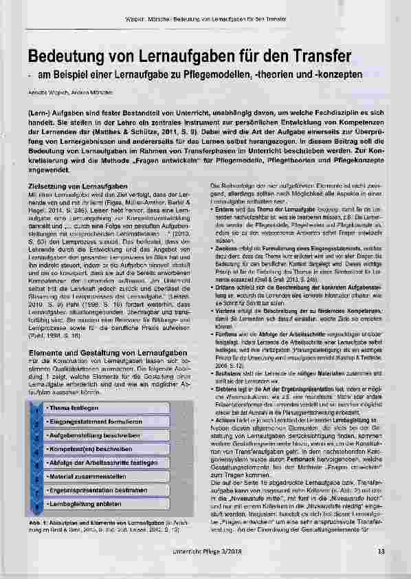 Vorschauseite 1: Bedeutung von Lernaufgaben für den Transfer am Beispiel einer Lernaufgabe zu Pflegemodellen, -theorien und -Konzepten
