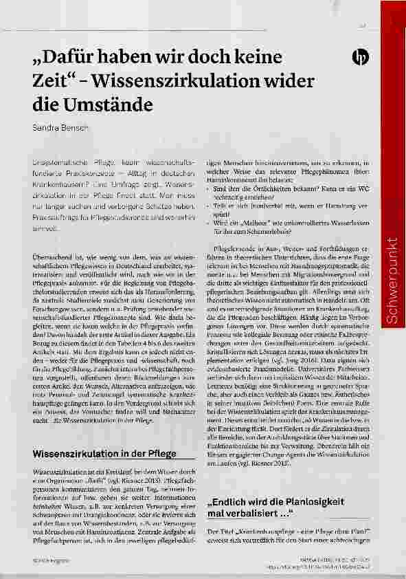 Vorschauseite 1: „Dafür haben wir doch keine Zeit“ Wissenszirkulation wider die Umstände