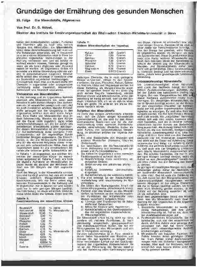 Vorschauseite 1: Grundzüge der Ernährung des gesunden Menschen 28.Folge: Die Mineralstoffe, Allgemeines