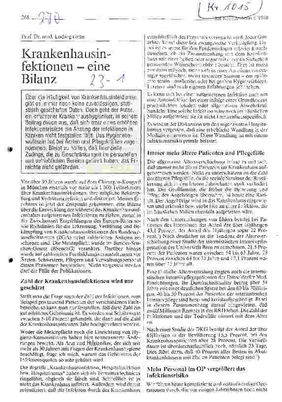Vorschauseite 1: Krankenhausinfektionen - eine Bilanz