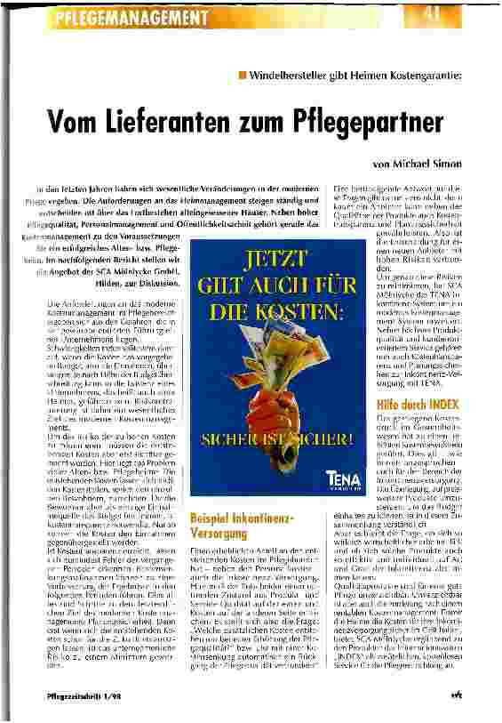 Vorschauseite 1: Vom Lieferanten zum Pflegepartner Windelhersteller gibt Heimen Kostengarantie