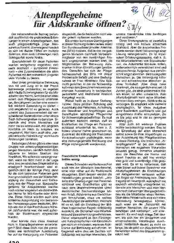 Vorschauseite 1: Altenpflegeheime für Aidskranke öffnen?
