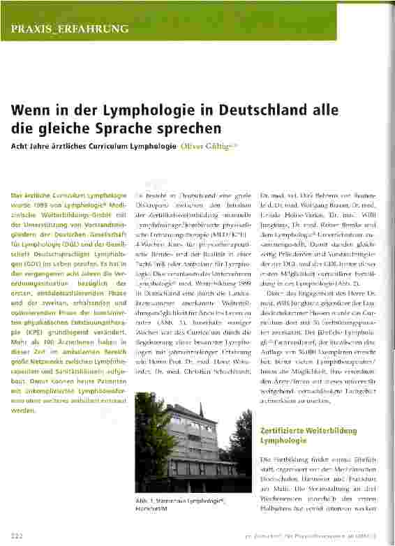 Vorschauseite 1: Wenn in der Lymphologie in Deutschland alle die gleiche Sprache sprechen