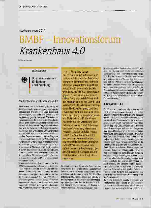 Vorschauseite 1: BMBF Innovationsforum Krankenhaus 4. 0