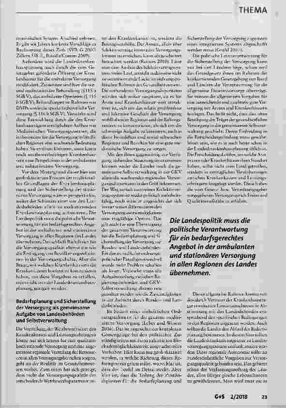 Vorschauseite 3: Bedarfsplanung und Sicherstellung Dauerbaustelle der Gesundheitspolitik