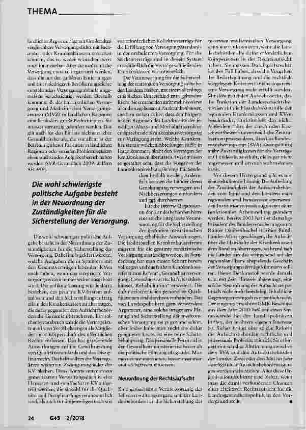 Vorschauseite 4: Bedarfsplanung und Sicherstellung Dauerbaustelle der Gesundheitspolitik