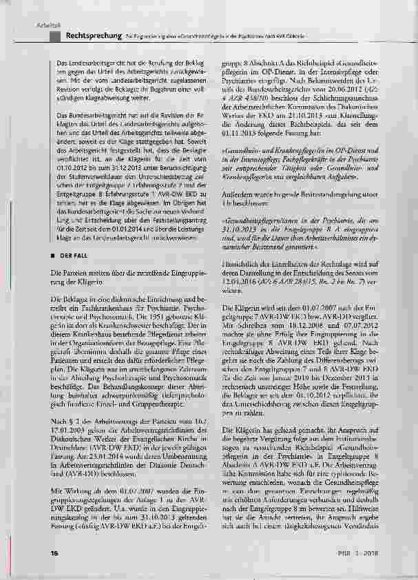 Vorschauseite 2: Zur Eingruppierung einer »Gesundheitspflegerin in der Psychiatrie« nach AVR Diakonie