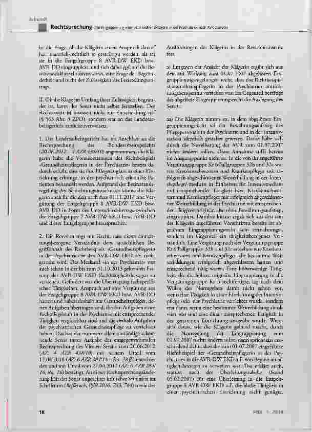 Vorschauseite 4: Zur Eingruppierung einer »Gesundheitspflegerin in der Psychiatrie« nach AVR Diakonie