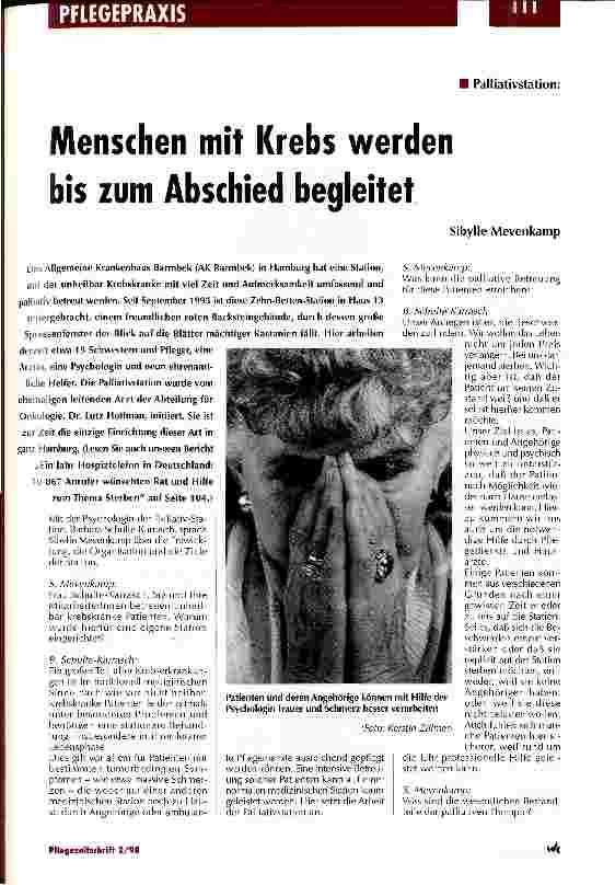Vorschauseite 1: Menschen mit Krebs werden bis zum Abschied begleitet Palliativstation