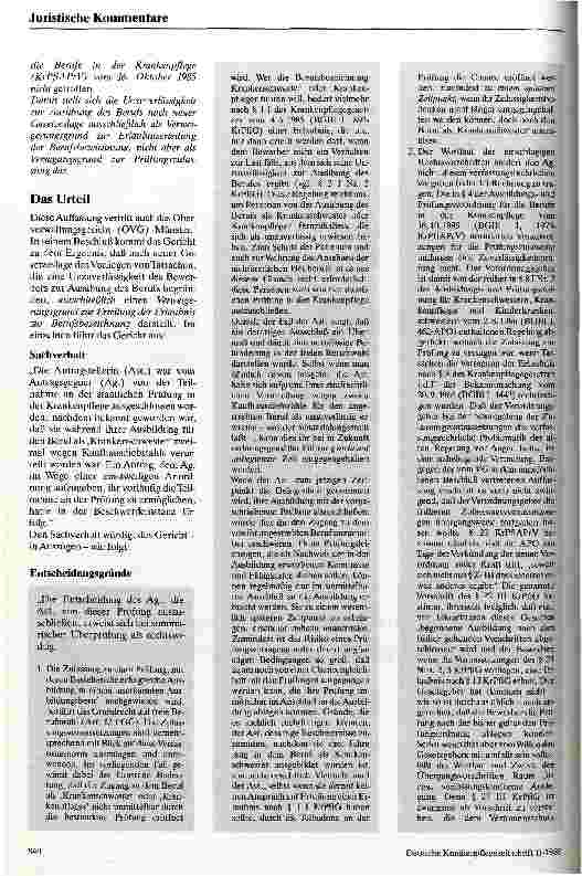 Vorschauseite 2: Zur Verweigerung der Zulassung zur Krankenpflegeprüfung wegen Unzuverlässigkeit des Bewerbers