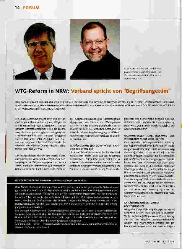 Vorschauseite 1: WTG-Reform in NRW: Verband spricht von Begriffsungetüm