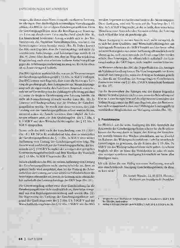 Vorschauseite 2: Zur Auslegung des § 13 Abs. 3a SGB V durch das BSG