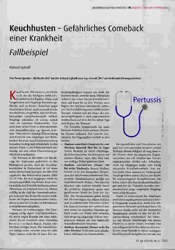 Vorschauseite 1: Keuchhusten Gefährliches Comeback einer Krankheit