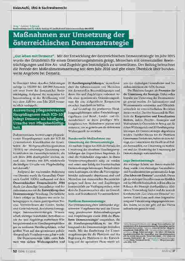 Vorschauseite 1: Maßnahmen zur Umsetzung der österreichischen Demenzstrategie