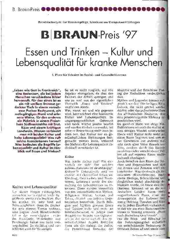Vorschauseite 1: B. Braun-Preis 97 Essen und Trinken - Kultur und Lebensqualität für alte Menschen