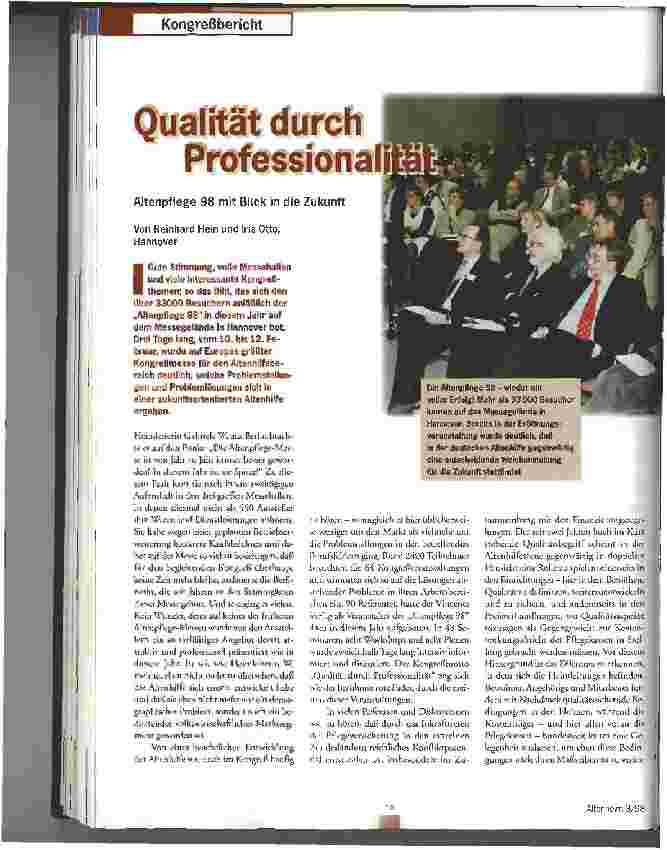Vorschauseite 1: Qualität durch Professionalität Altenpflege 98 mit Blick in die Zukunft