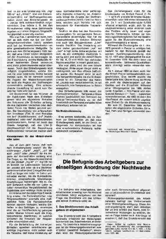 Vorschauseite 1: Die Befugnis des Arbeitgebers zur einseitigen Anordnung der Nachtwache