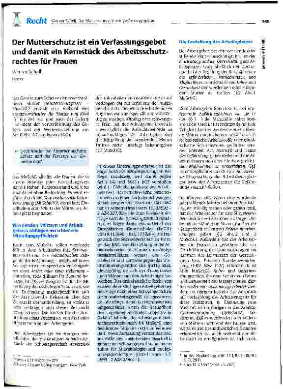 Vorschauseite 1: Der Mutterschutz ist ein Verfassungsgebot und damit ein Kernstück des Arbeitsschutzrechtes für Frauen