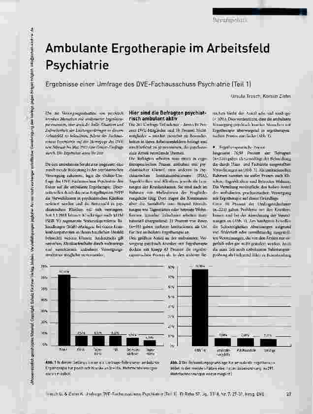 Vorschauseite 1: Ambulante Ergotherapie im Arbeitsfeld Psychiatrie Ergebnisse einer Umfrage des DVE-Fachausschuss Psychiatrie (Teil 1)