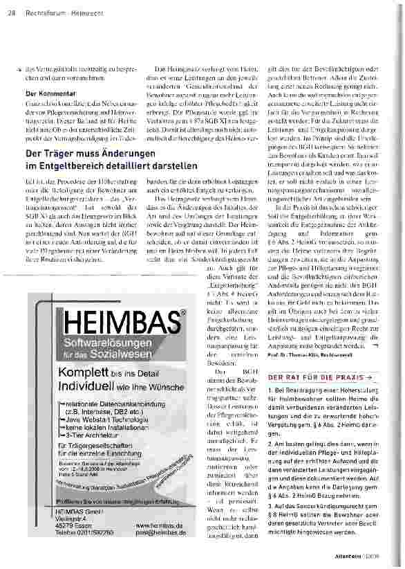 Vorschauseite 2: BGH: Erhöhte Pflegeaufwendungen können vom Heimbetreiber nicht rückwirkend geltend gemacht werden