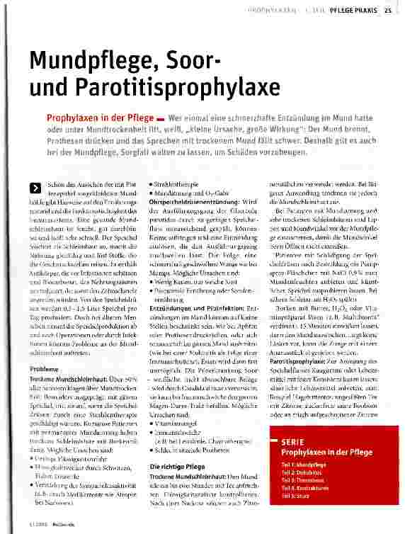 Vorschauseite 1: Mundpflege, Soor-und Parotitisprophylaxe