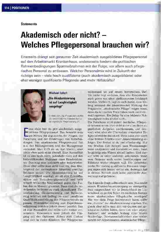 Vorschauseite 1: Akademisch oder nicht? - Welches Pflegepersonal brauchen wir?