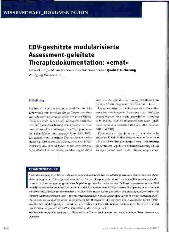 Vorschauseite 1: EDV-gestützte modularisierte Assessment-geleitete Therapiedokumentation: »emat«