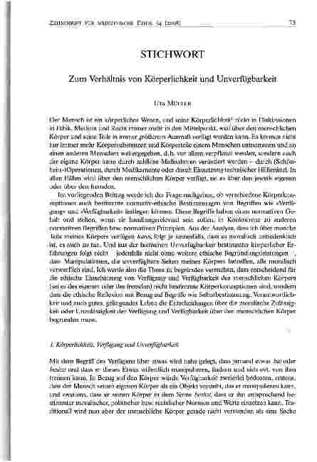 Vorschauseite 1: Zum Verhältnis von Körperlichkeit und Unverfügbarkeit