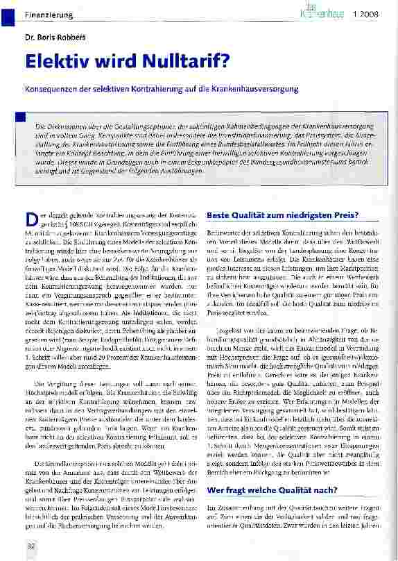 Vorschauseite 1: Elektiv wird Nulltarif?