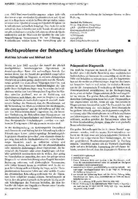 Vorschauseite 1: Rechtsprobleme der Behandlung kardialer Erkrankungen