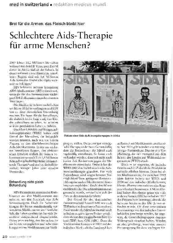 Vorschauseite 1: Schlechtere Aids-Therapie für arme Menschen?