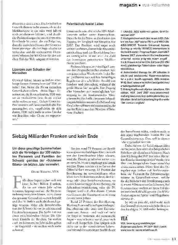 Vorschauseite 2: Schlechtere Aids-Therapie für arme Menschen?