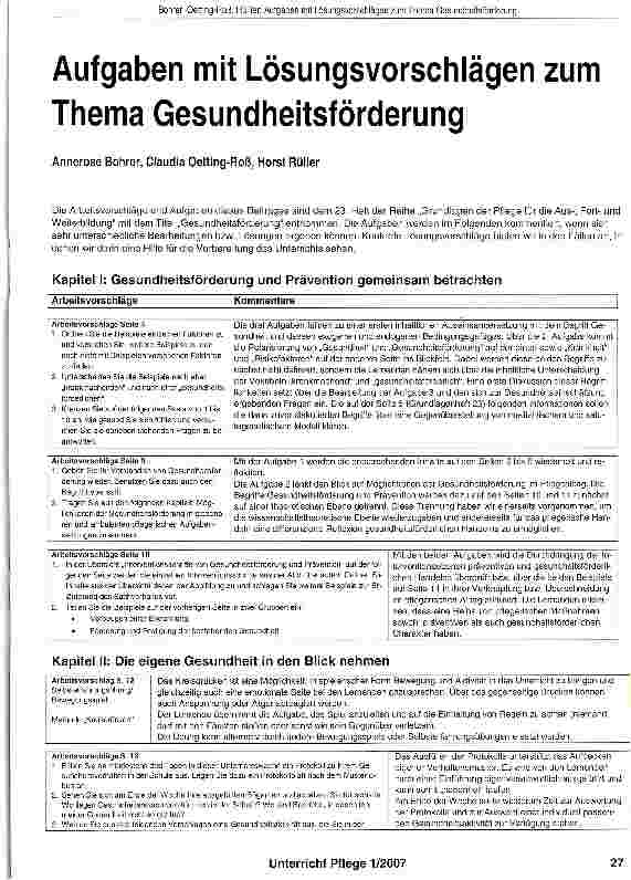 Vorschauseite 1: Aufgaben mit Lösungsvorschlägen zum Thema Gesundheitsförderung