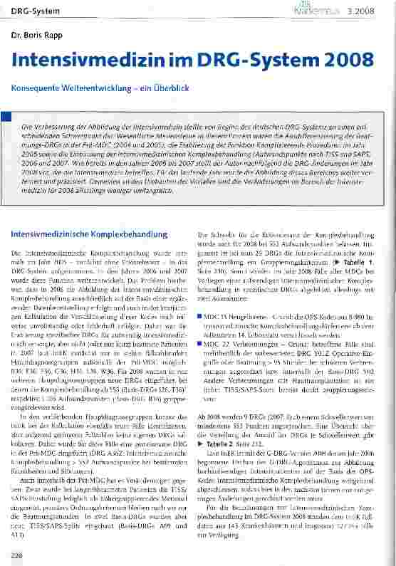 Vorschauseite 1: Intensivmedizin im DRG-System 2008