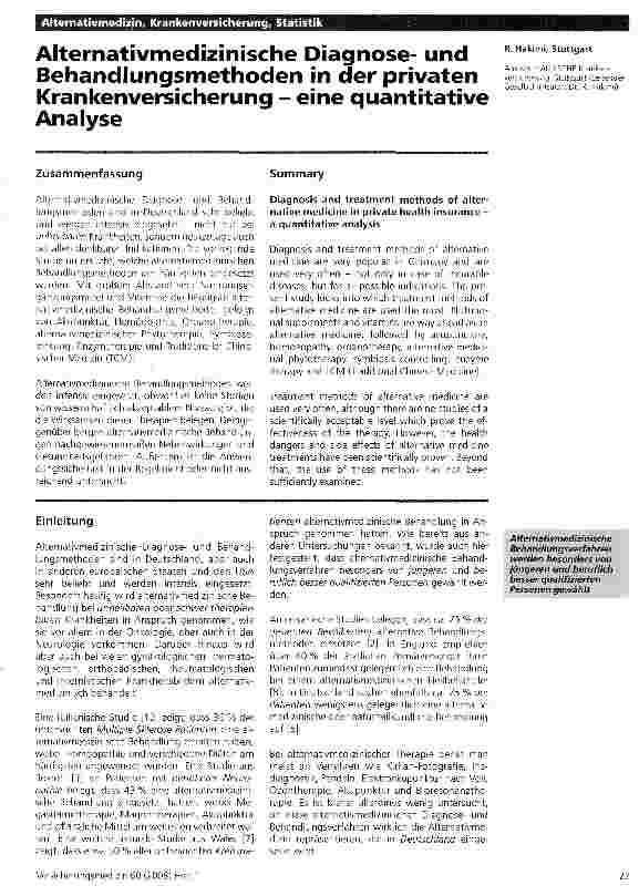 Vorschauseite 1: Alternativmedizinische Diagnoseund Behandlungsmethoden in der privaten Krankenversicherung - eine quantitative Analyse