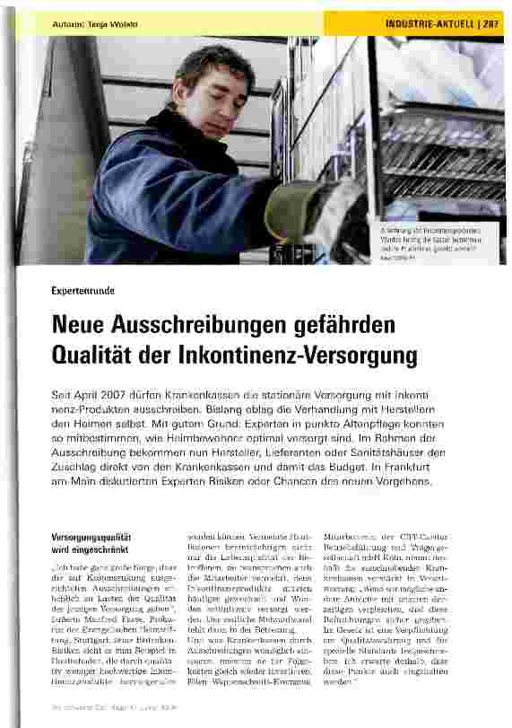 Vorschauseite 1: Neue Ausschreibungen gefährden Qualität der Inkontinenz-Versorgung
