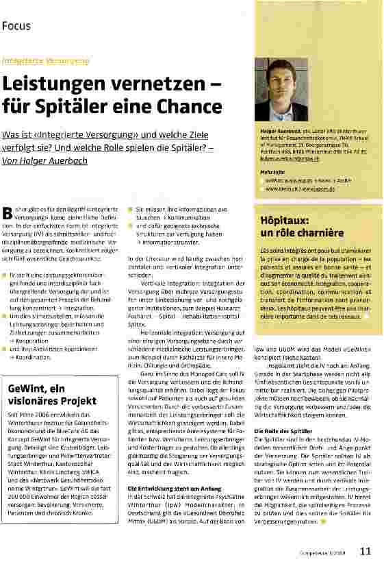 Vorschauseite 1: Leistungen vernetzen -für Spitäler eine Chance