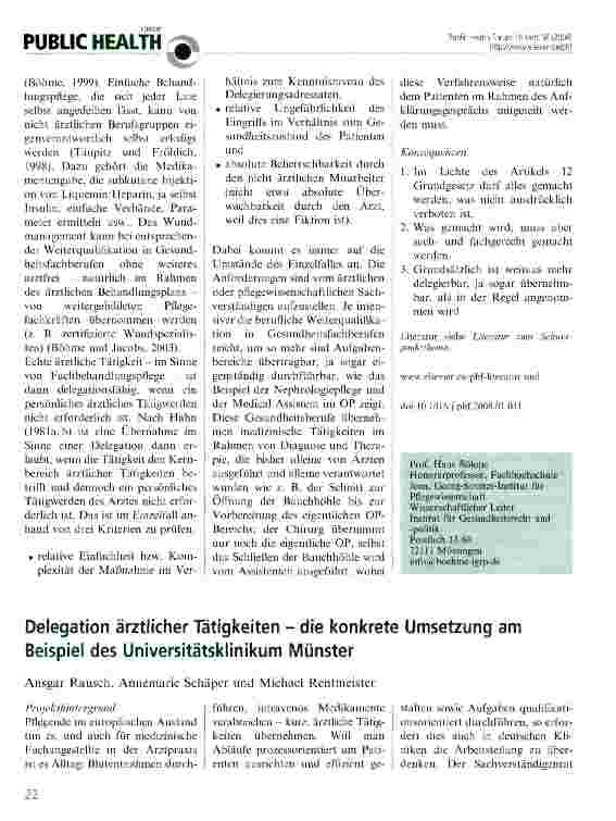 Vorschauseite 1: Delegation ärztlicher Tätigkeiten - die konkrete Umsetzung am Beispiel des Universitätsklinikum Münster