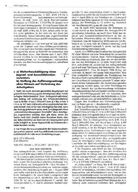 Vorschauseite 1: Weiterbeschäftigung eines Jugendund Auszubildendenvertreters b) Stellung des Auflösungsantrags ohne Hinweis auf Vertretung des Arbeitgebers