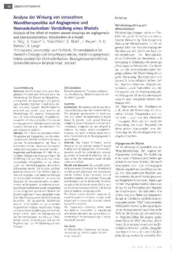 Vorschauseite 1: Analyse der Wirkung von innovativen Wundtherapeutika auf Angiogenese und Neovaskularisation: Vorstellung eines Modells