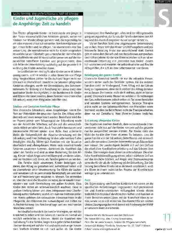 Vorschauseite 1: Kinder und Jugendliche als pflegende Angehörige: Zeit zu handeln