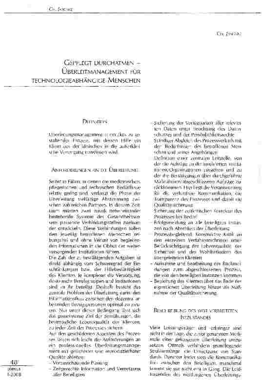 Vorschauseite 1: GEPFLEGT DURCHATMEN - ÜBERLEITMANAGEMENT FÜR TECHNOLOGIEABHÄNGIGE MENSCHEN