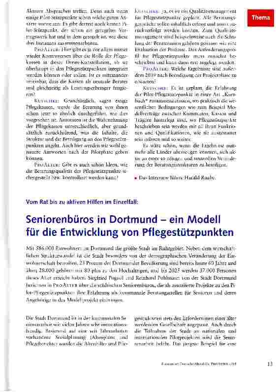 Vorschauseite 1: Seniorenbüros in Dortmund - ein Modell für die Entwicklung von Pflegestützpunkten