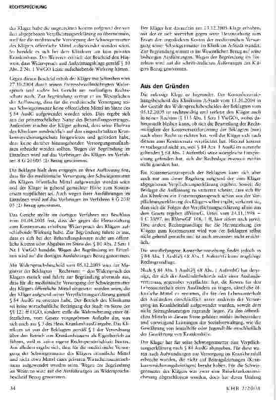 Vorschauseite 2: Anspruch eines öffentlich-rechtlichen Krankenhausträgers auf Behandlungskosten