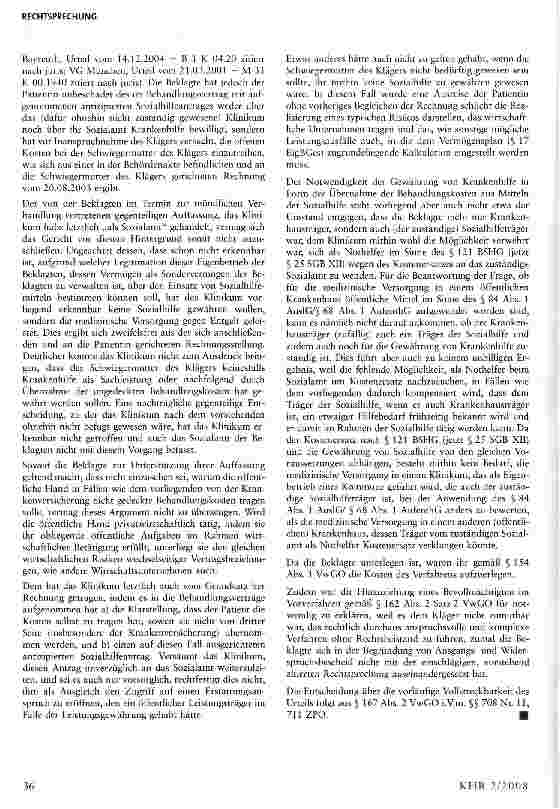 Vorschauseite 4: Anspruch eines öffentlich-rechtlichen Krankenhausträgers auf Behandlungskosten