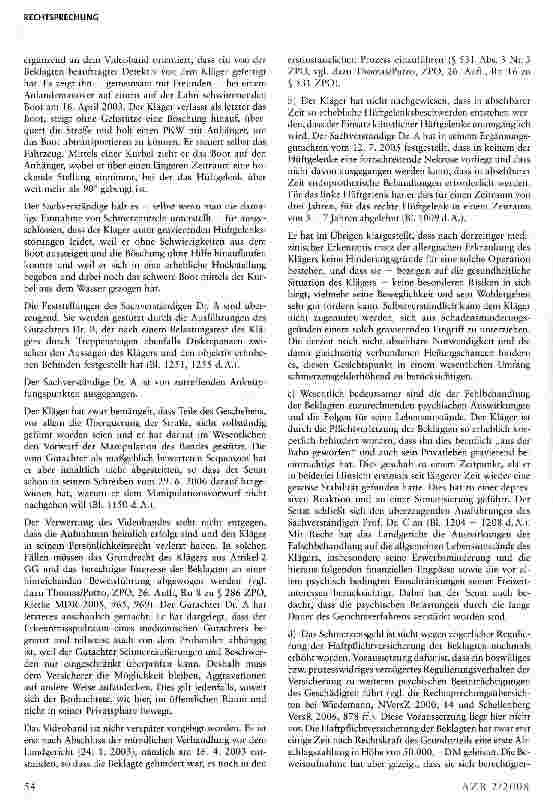 Vorschauseite 5: Verwertung eines heimlich angefertigten Videobandes zugunsten einer hinreichenden Beweisführung im Schmerzensgeldprozess möglich